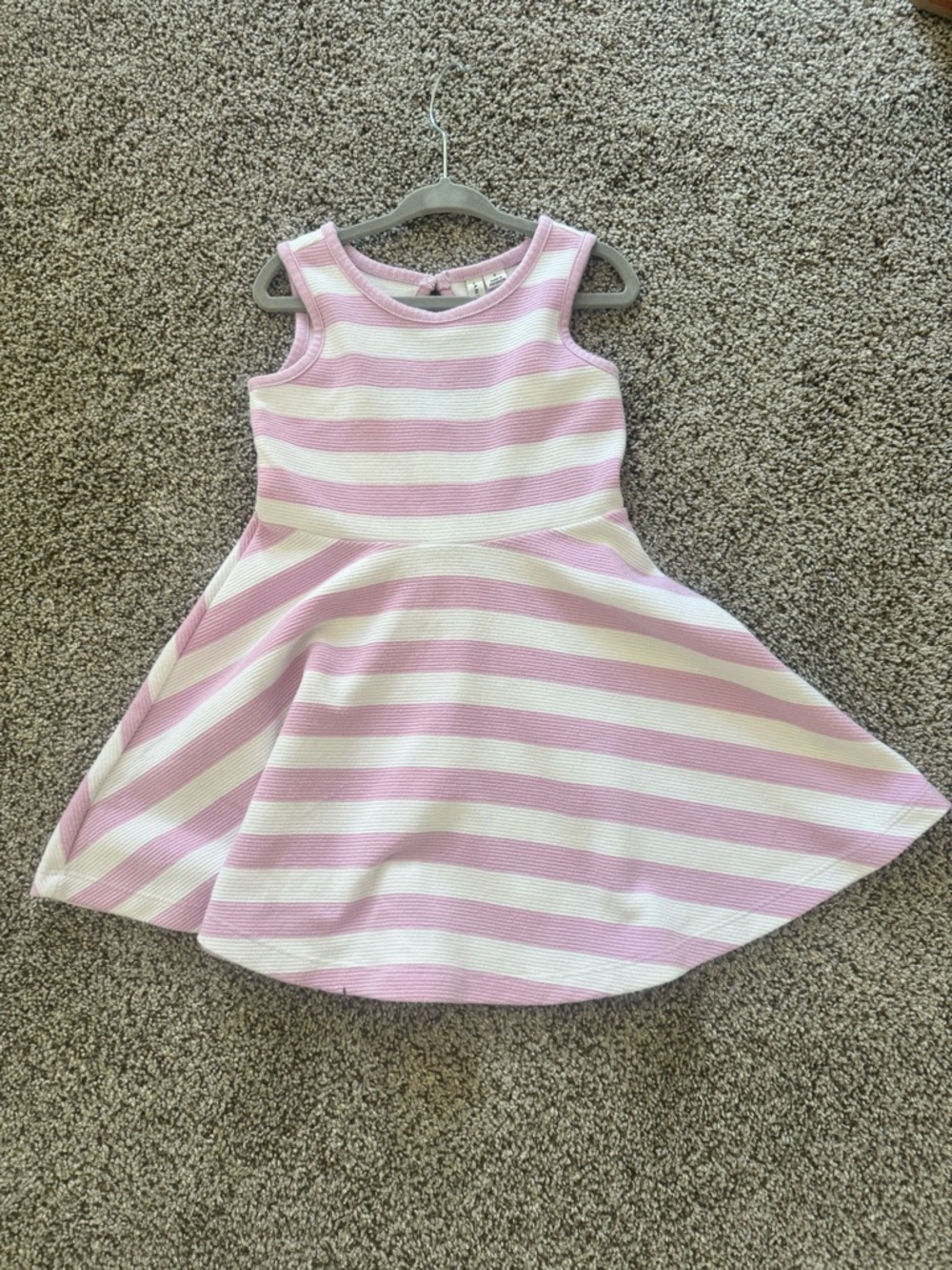 Janie and Jack Pink and White Striped Sleeveless Fit-and-Flare Dress